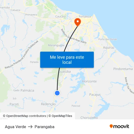 Agua Verde to Parangaba map