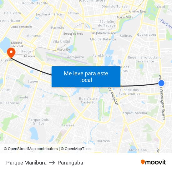 Parque Manibura to Parangaba map