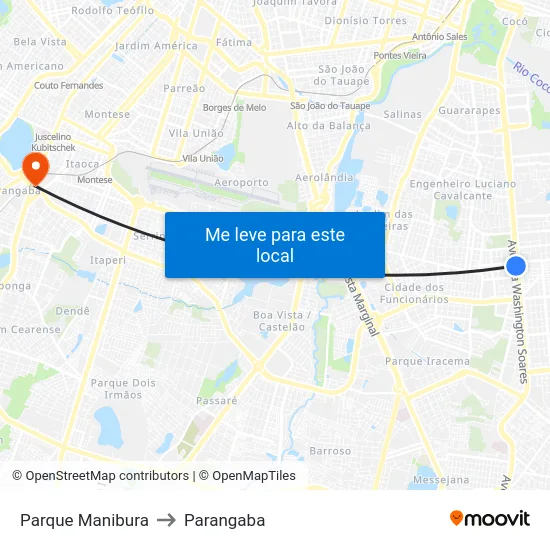 Parque Manibura to Parangaba map
