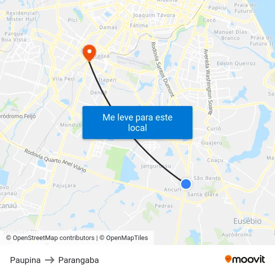 Paupina to Parangaba map
