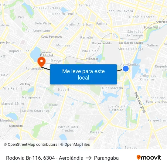 Rodovia Br-116, 6304 - Aerolândia to Parangaba map