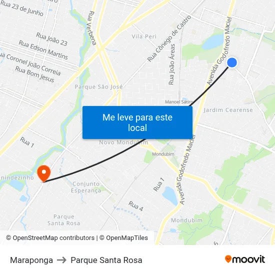Maraponga to Parque Santa Rosa map