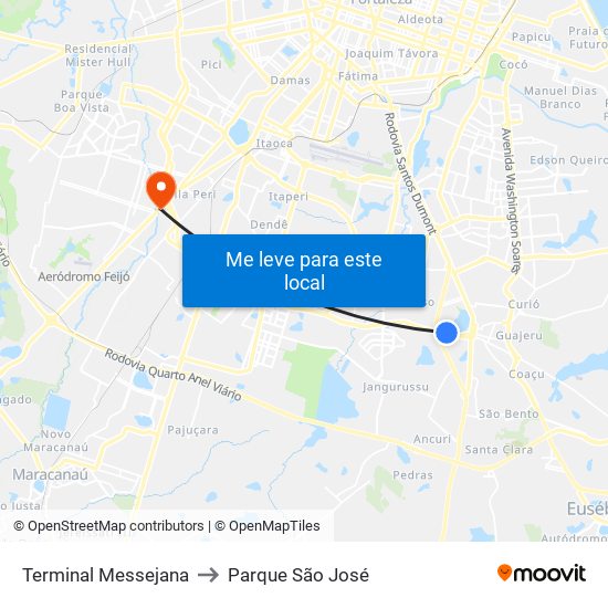 Terminal Messejana to Parque São José map