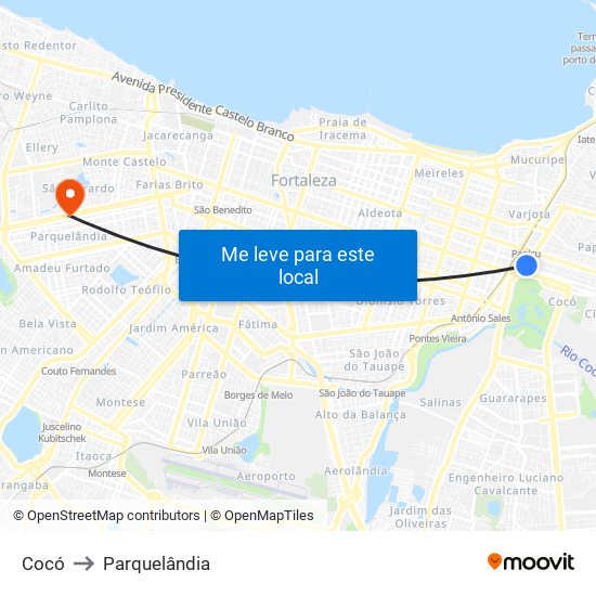 Cocó to Parquelândia map