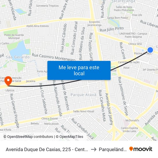 Avenida Duque De Caxias, 225 - Centro to Parquelândia map