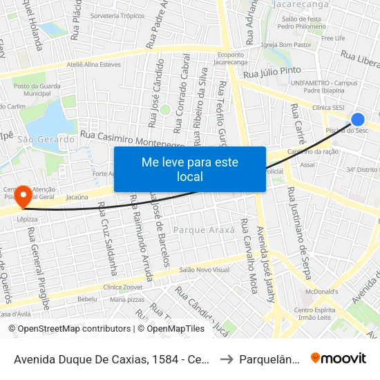 Avenida Duque De Caxias, 1584 - Centro to Parquelândia map