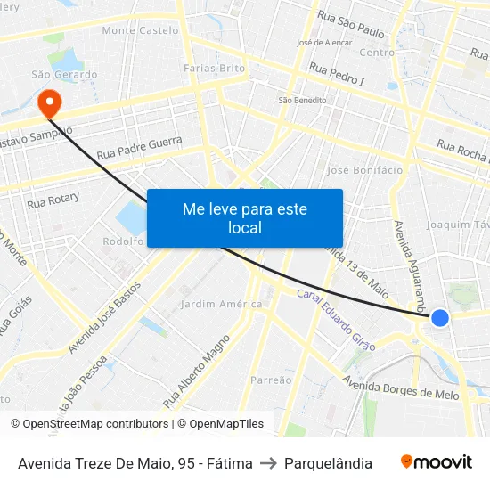 Avenida Treze De Maio, 95 - Fátima to Parquelândia map