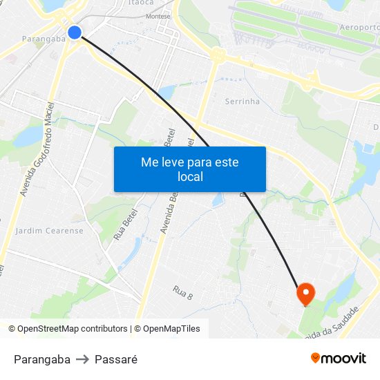 Parangaba to Passaré map