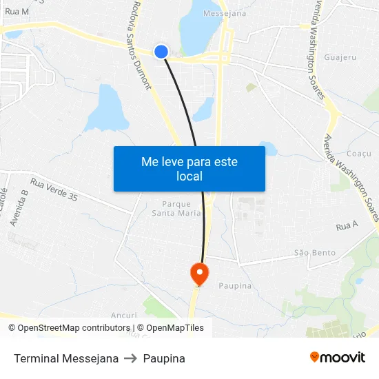 Terminal Messejana to Paupina map