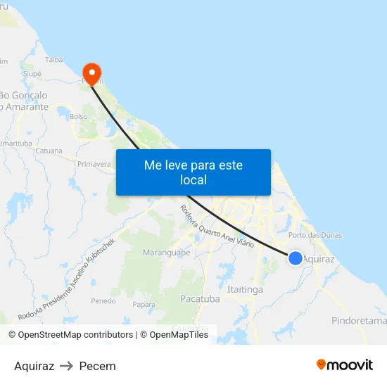 Aquiraz to Pecem map