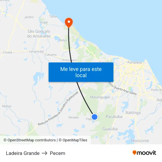 Ladeira Grande to Pecem map