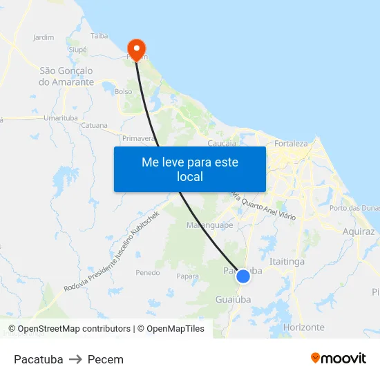 Pacatuba to Pecem map