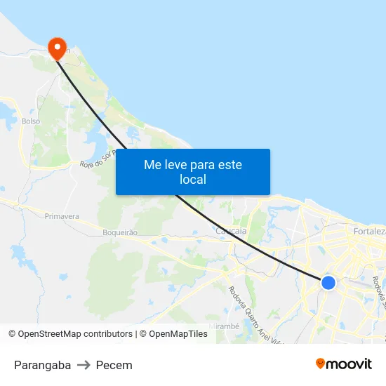 Parangaba to Pecem map