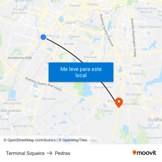 Terminal Siqueira to Pedras map