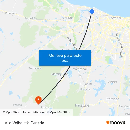 Vila Velha to Penedo map