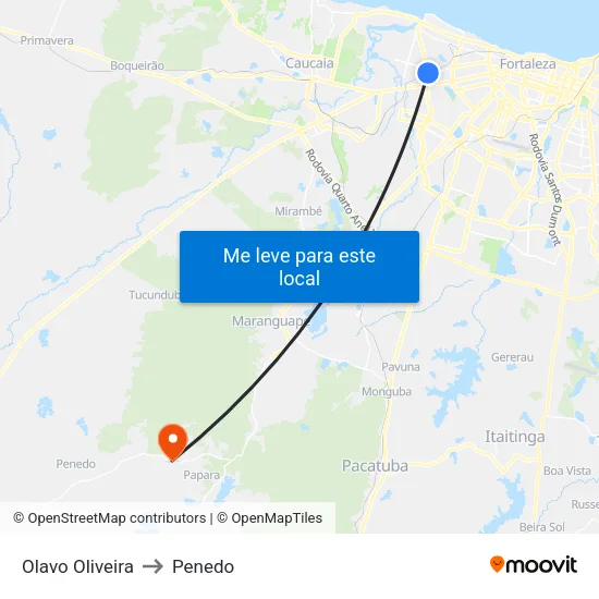 Olavo Oliveira to Penedo map