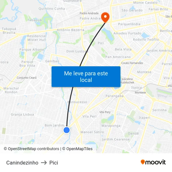 Canindezinho to Pici map