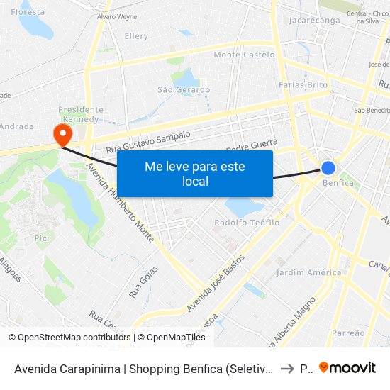 Avenida Carapinima | Shopping Benfica (Seletivo Metropolitano) - Benfica to Pici map