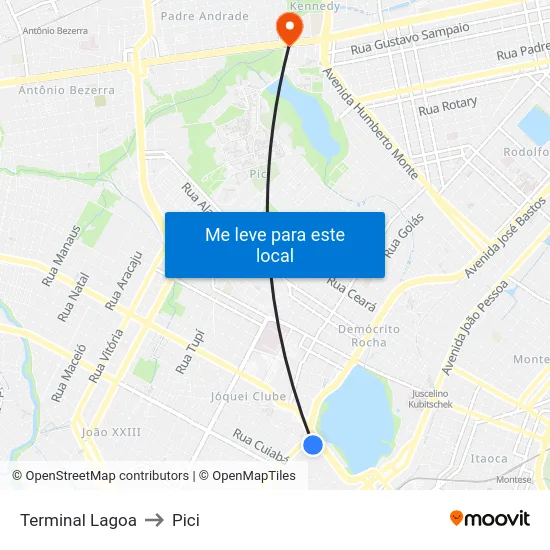 Terminal Lagoa to Pici map
