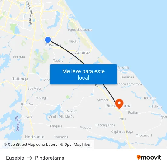Eusébio to Pindoretama map