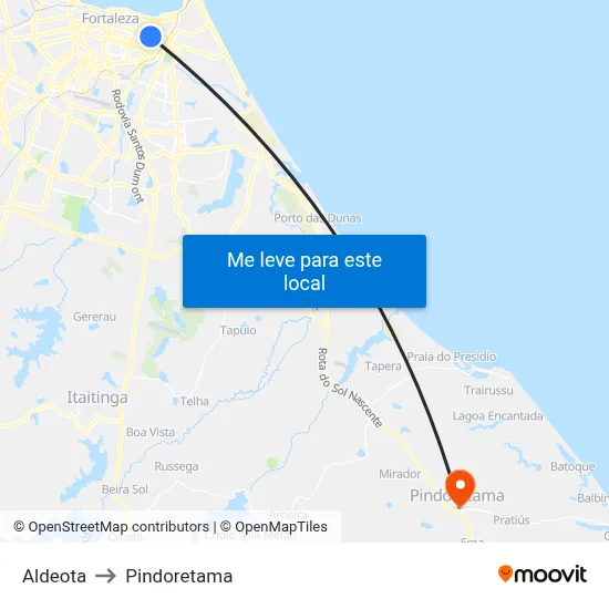 Aldeota to Pindoretama map