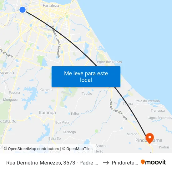 Rua Demétrio Menezes, 3573 - Padre Andrade to Pindoretama map