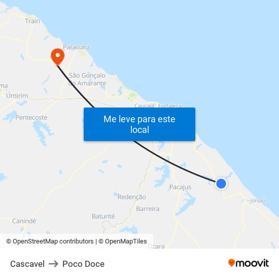 Cascavel to Poco Doce map