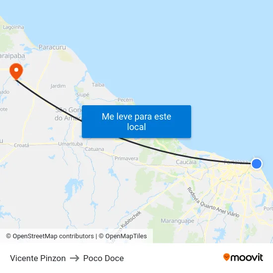 Vicente Pinzon to Poco Doce map