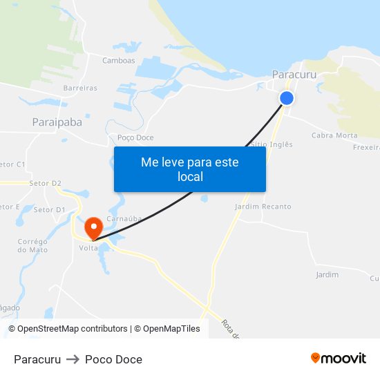 Paracuru to Poco Doce map