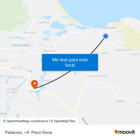 Paracuru to Poco Doce map