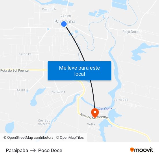 Paraipaba to Poco Doce map