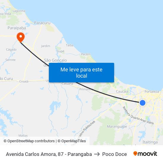 Avenida Carlos Amora, 87 - Parangaba to Poco Doce map