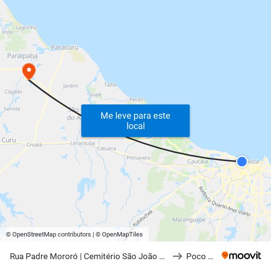Rua Padre Mororó | Cemitério São João Batista - Centro to Poco Doce map