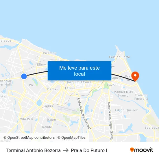 Terminal Antônio Bezerra to Praia Do Futuro I map