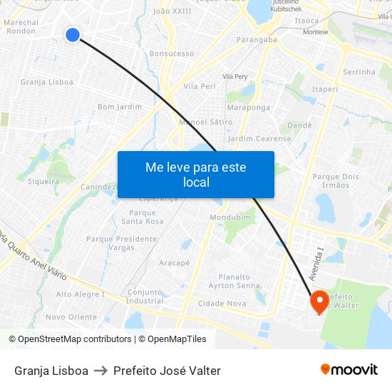 Granja Lisboa to Prefeito José Valter map