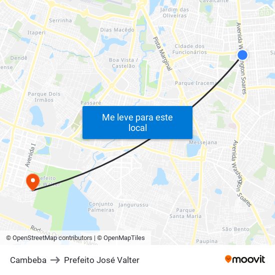 Cambeba to Prefeito José Valter map