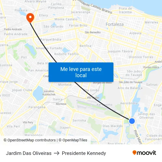Jardim Das Oliveiras to Presidente Kennedy map