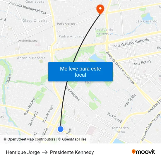Henrique Jorge to Presidente Kennedy map