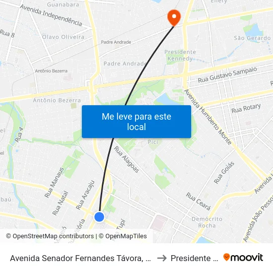 Avenida Senador Fernandes Távora, 1244 - Henrique Jorge to Presidente Kennedy map