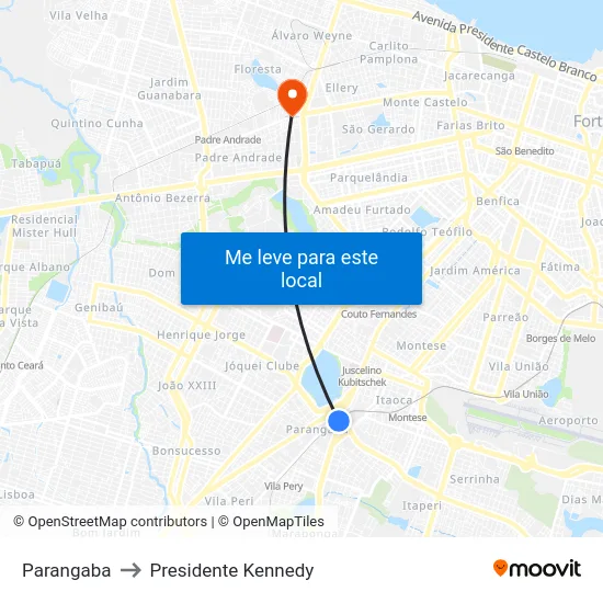 Parangaba to Presidente Kennedy map