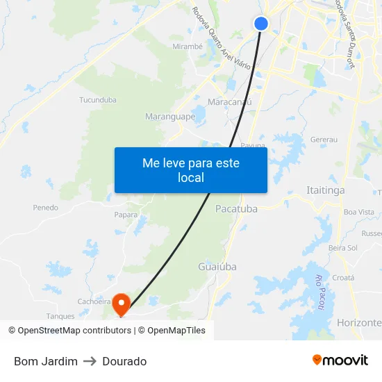 Bom Jardim to Dourado map