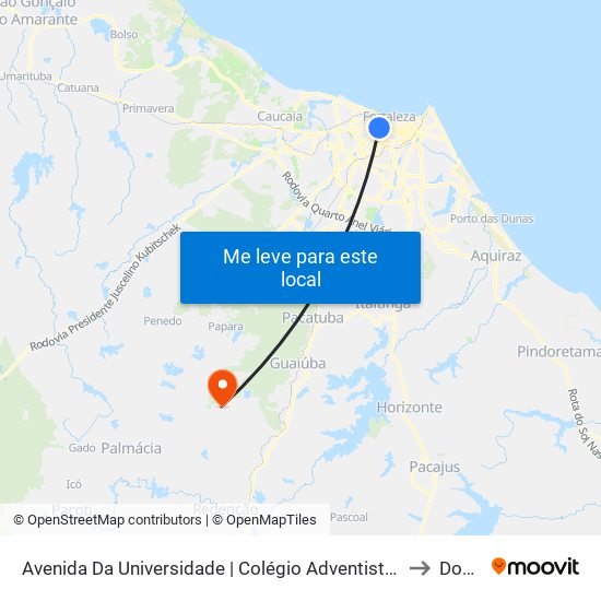 Avenida Da Universidade | Colégio Adventista Paulo César Afonso - Benfica to Dourado map