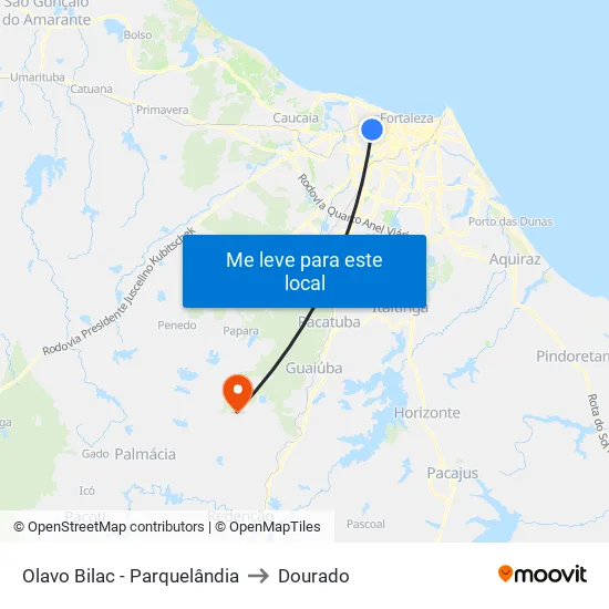 Olavo Bilac - Parquelândia to Dourado map