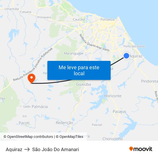 Aquiraz to São João Do Amanari map