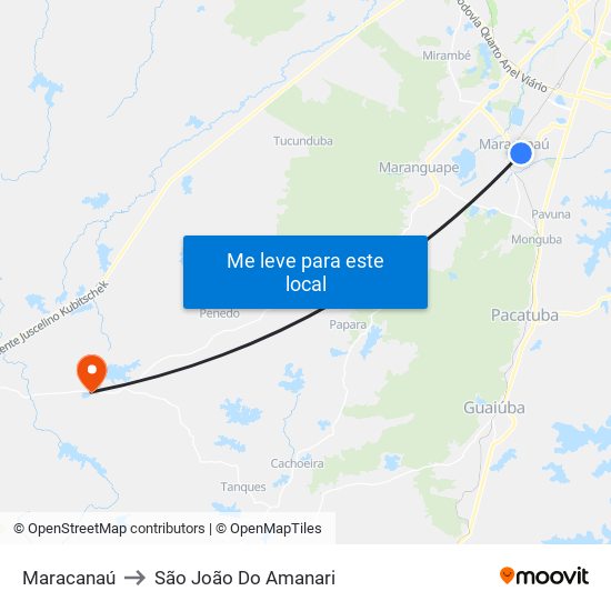 Maracanaú to São João Do Amanari map