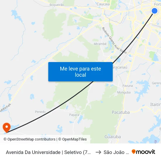Avenida Da Universidade | Seletivo (709/710/754/Metropolitano) - Benfica to São João Do Amanari map