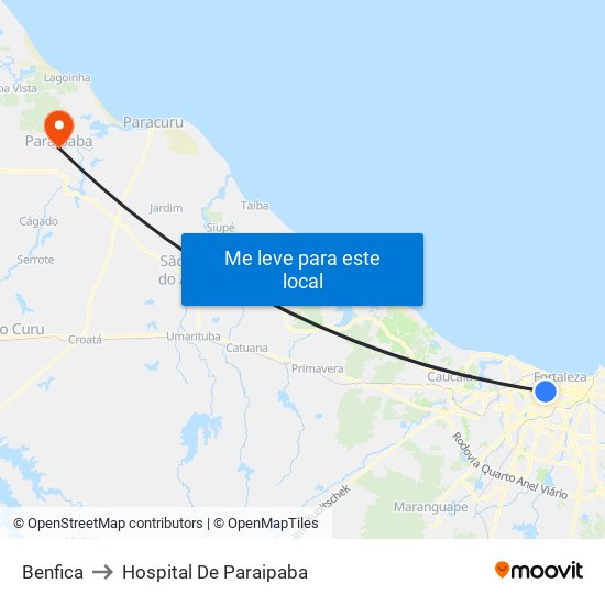 Benfica to Hospital De Paraipaba map