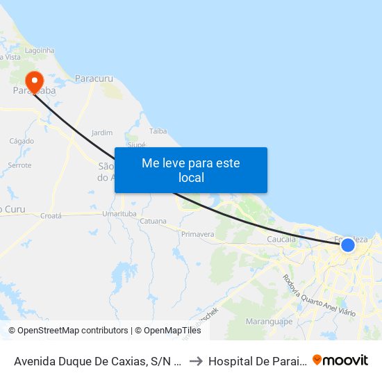 Avenida Duque De Caxias, S/N - Centro to Hospital De Paraipaba map