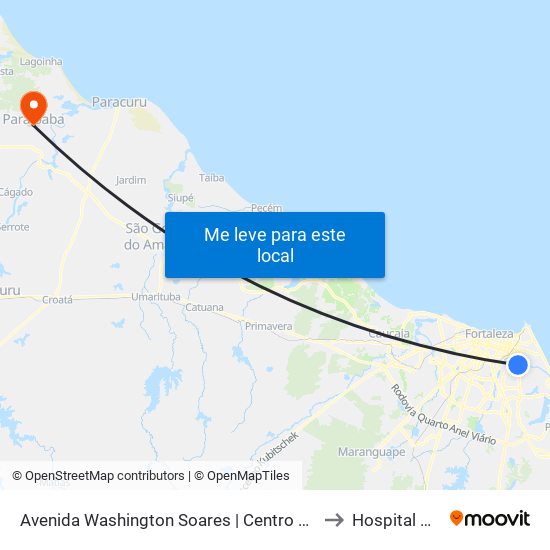 Avenida Washington Soares | Centro De Eventos Do Ceará - Edson Queiroz to Hospital De Paraipaba map