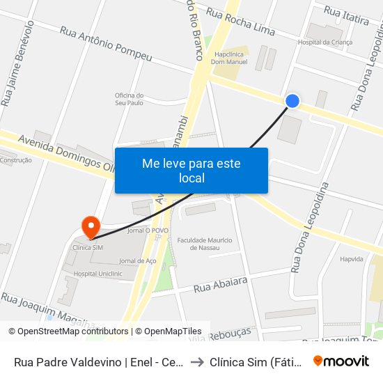 Rua Padre Valdevino | Enel - Centro to Clínica Sim (Fátima) map